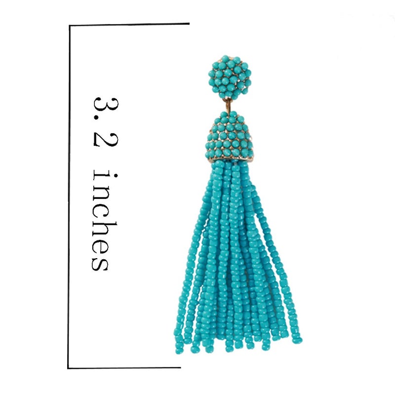 NLCAC Women's Beaded tassel earrings Long Fringe Drop Earrings Dangle Turquoise - Image 3